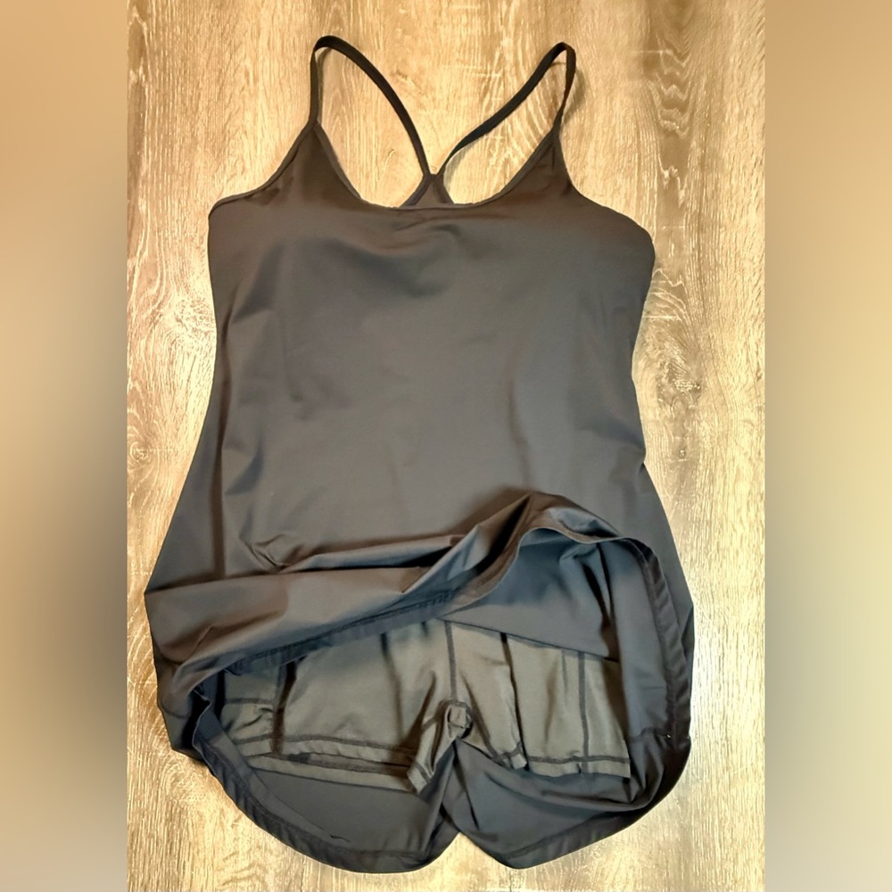 Layer 8, Black Athletic Exercise Dress with Built-in Bodysuit - Size L